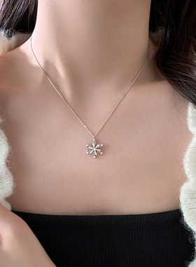 乾佳S925纯银独特设计可转动雪花项链女毛衣链高级秋冬小众锁骨女