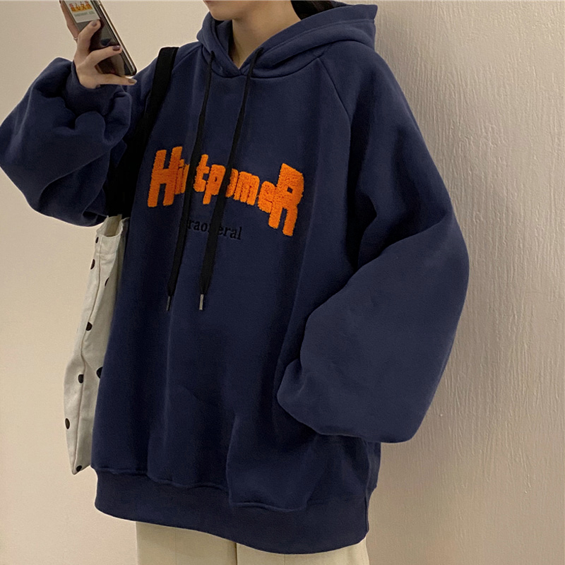 ins超火春秋冬加绒加厚卫衣女学生宽松潮韩版慵懒风chic上衣外套