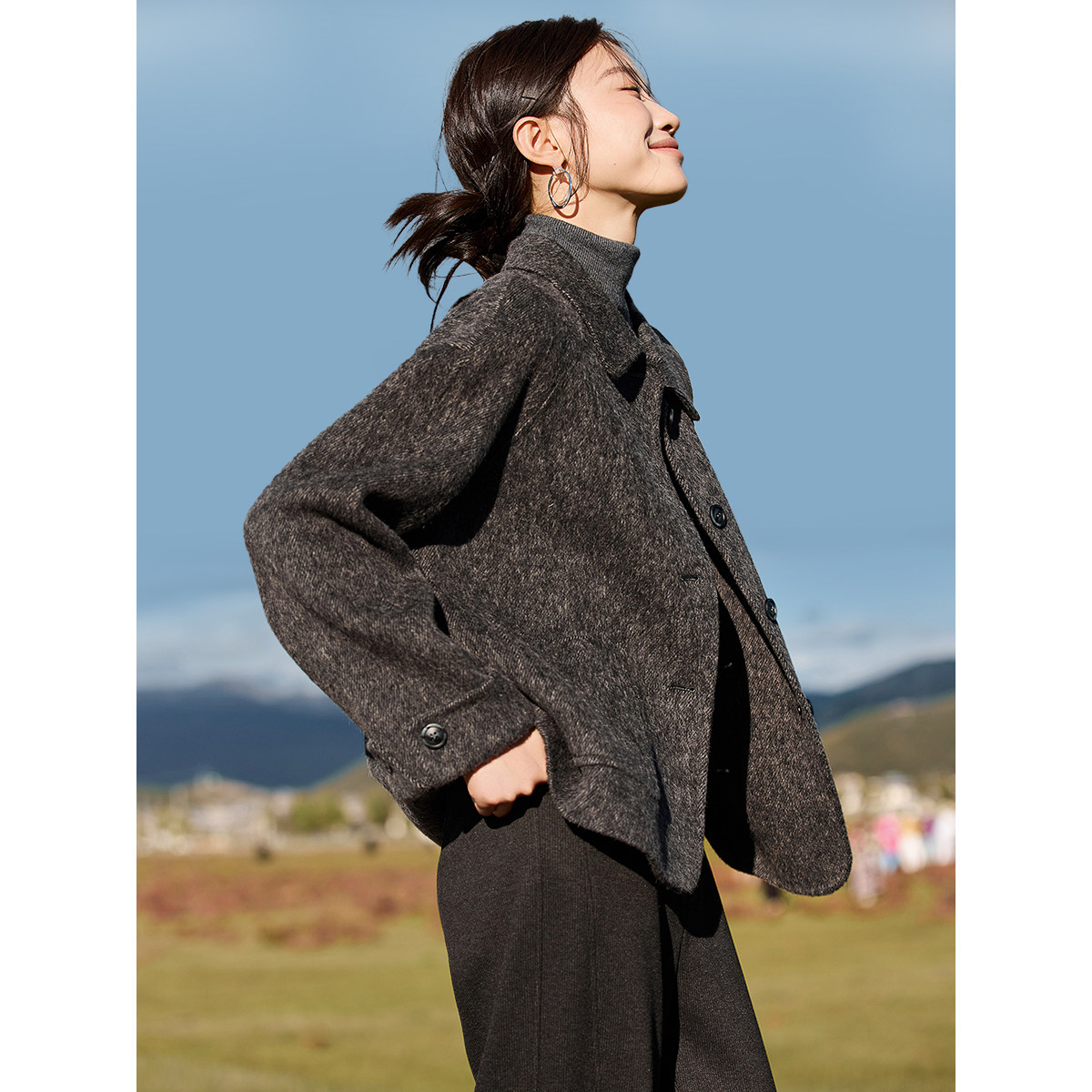 沫晗依美含羊驼桑蚕丝绵羊毛双面呢外套25冬季翻领气质美拉德大衣,淘宝优惠券,粉丝福利购,淘宝优惠卷