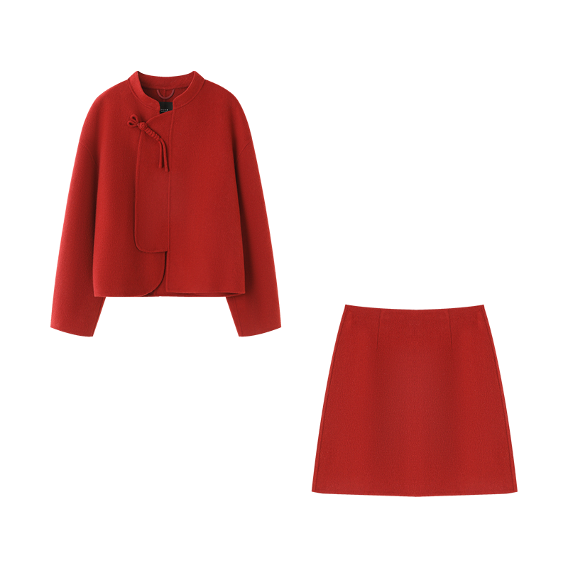 沫晗依美新中式订婚礼服100纯羊毛一整套过年国风红色毛呢套装女,淘宝优惠券,粉丝福利购,淘宝优惠卷