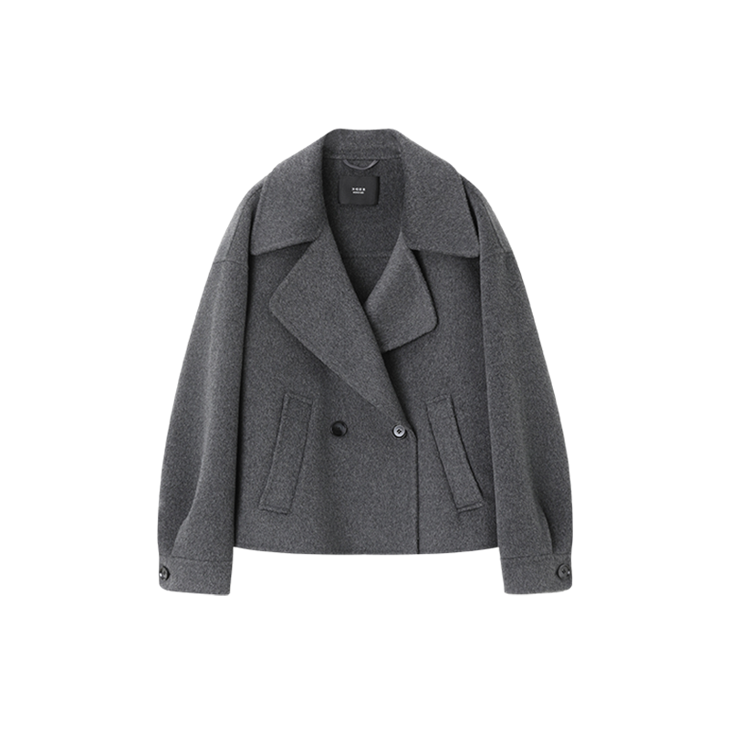 沫晗依美100绵羊毛气质双面呢外套2025冬季大翻领风衣式短大衣女,淘宝优惠券,粉丝福利购,淘宝优惠卷