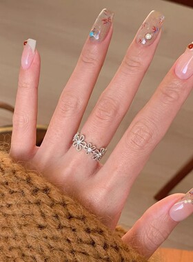 蕾丝花环戒指纯银镂空花朵闭口女食指环ins风简约小众轻奢百搭