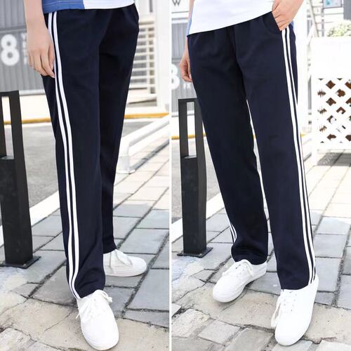纯棉校服裤子两道杠中小学生运动校裤夏季一二条杠藏青色冰丝薄款 - 图1