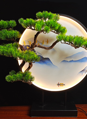 禅意LED发光装饰画立体迎客松吊香炉电视柜玄关茶室枯木摆件装饰