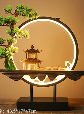 新中式禅意玄关摆件风化架led灯