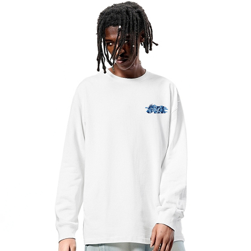 STA祥云线条龙纯棉长袖T恤男女重磅休闲潮牌宽松打底衫320克春秋 - 图0