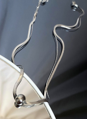 双层圆球钛钢不掉色项链女