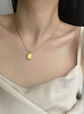 钛钢金砖字母方牌圆珠项链女