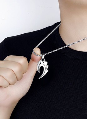 潮男火焰狼牙项链嘻哈长款