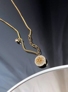 山茶花项链女小众设计圆牌锁骨链