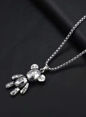 可活动暴力小熊钛钢项链