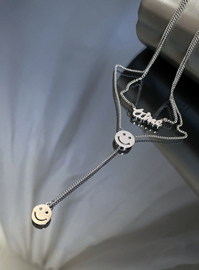 时尚笑脸项链女锁骨链钛钢不掉色