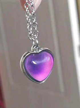 感温变色石变色爱心小吊坠项链闺蜜学生温变爱心项链变色项链心形