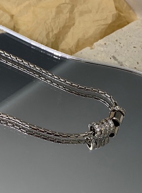 中性冷淡风闪钻圆环吊坠锁骨链