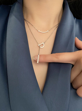 时尚双层D字母微笑吊坠项链女