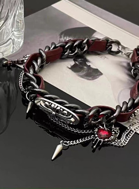 美拉德重工浮雕皮革手链亚文化辣