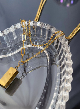 金砖小方块锁骨链女双层叠戴项链