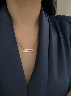 不掉色项链女长方形吊坠流动锆石