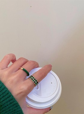 方形棋盘格滴戒指女时尚个性