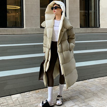 High level Sensation White Goose suede Long down Down Clothing Collision Color Fake two muscular sense Even cap thickened Warm Warm Winter Coat