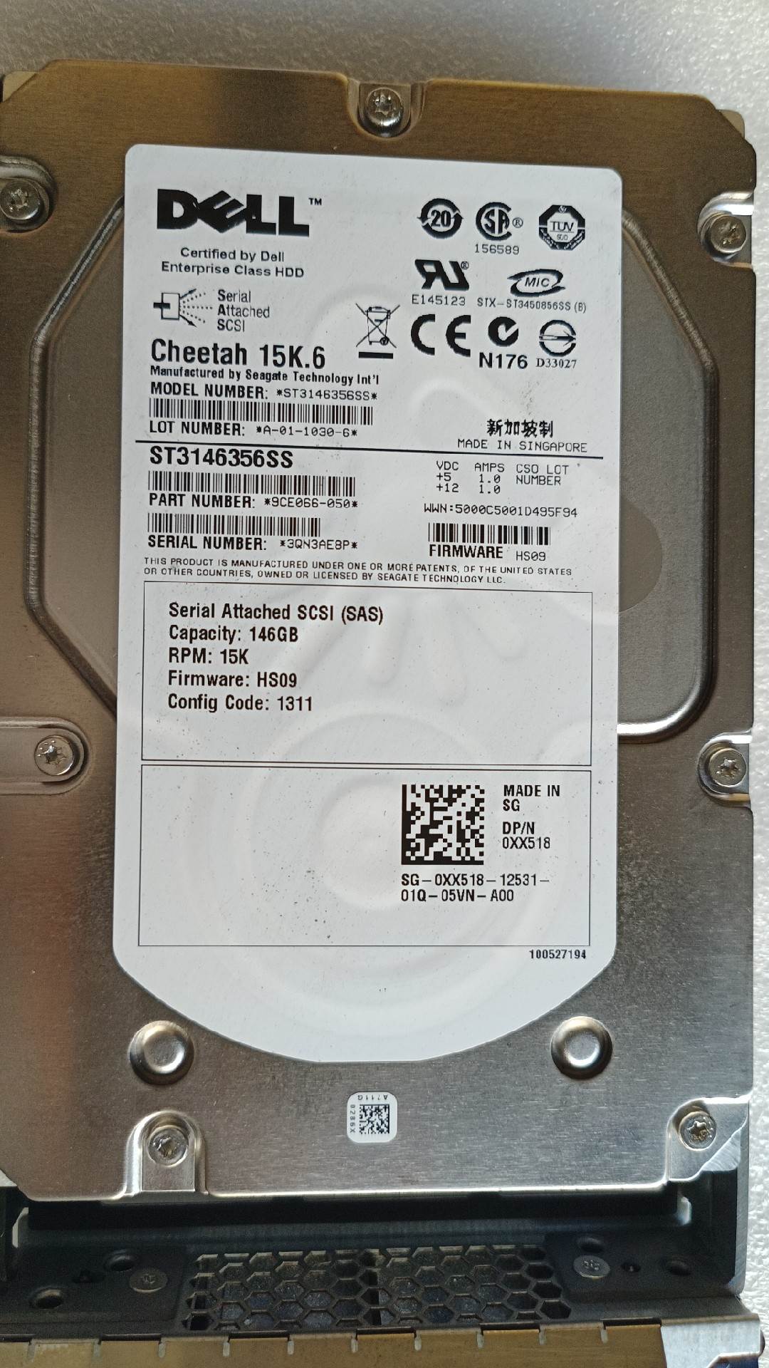 DELL 0XX518 ST3146356SS 146GB 15K.6 3.5 SAS 1311 硬盘可测试 - 图0