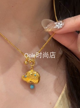 中国民族风S925纯银项链蓝松珐琅万能招财吉祥丰收小象毛衣锁骨颈