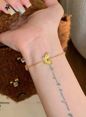 S925纯银项链手拉丝工艺蝴蝶轻奢高端小众级设计感镶钻锆石锁骨颈