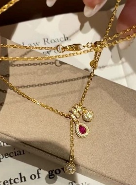 S925纯银项链坚果宝石镶钻轻奢高端小众级感时尚气质复古锁骨颈链