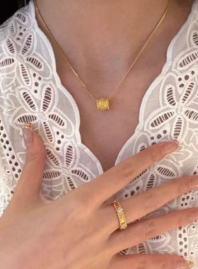 法式四叶草万花筒拉丝纯银项链戒指轻奢小众高端级设计感锁骨颈链