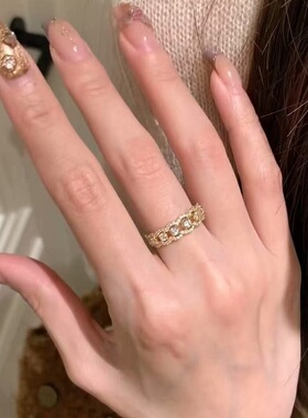 S925纯银戒指镶满钻锆石镂空轻奢高端小众级设计感精致气质百搭潮