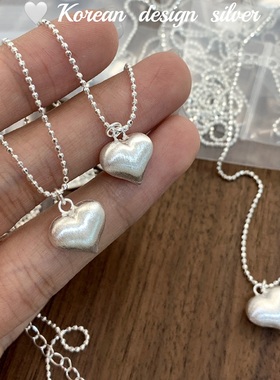 韩国复古豆豆拉丝爱心项链S925纯银轻奢小众高端级设计感锁骨颈链