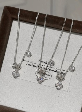 法式复中古高碳钻四叶草S925纯银项链轻奢小众高端级设计感锁骨颈