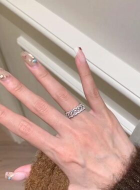 S925纯银戒指小皇冠锆石镶钻复古精致时尚蕾丝花边单排钻个性环女