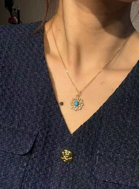 S925纯银项链宫廷风镂空雪花松石镶钻锆轻奢高端小众级设计感颈链