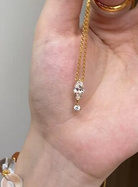 S925纯银项链水滴马眼爆闪镶钻锆石轻奢高端小众级设计感锁骨颈链