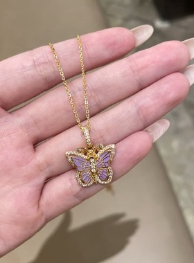 法式复中古蝴蝶S925纯银项链轻奢小众高端级设计感气质名媛锁骨颈