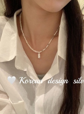 韩国复古花生天然珍珠项链轻奢小众高端级设计感S925纯银锁骨颈链