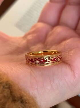 S925纯银戒指新中式国风故宫红复古珐琅工艺轻奢高端小众级设计感