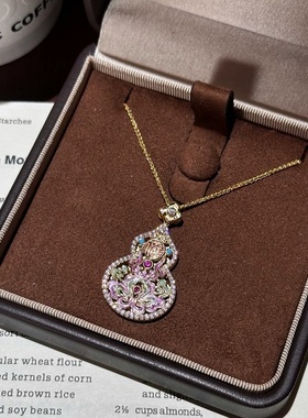 S925纯银项链民族中国风珐琅葫芦彩绘轻奢高端小众时尚锁骨颈毛衣