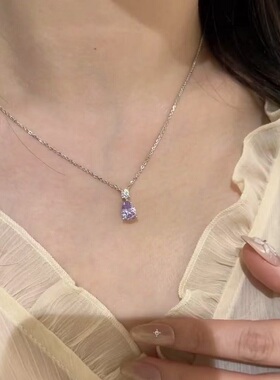 S925纯银项链紫色冰透水滴泪锆石碳钻轻奢高端小众级设计感锁骨颈