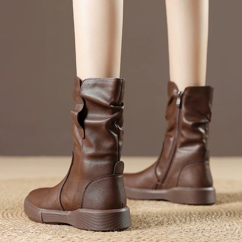真皮中筒靴女马丁靴2025年秋冬季新款堆堆瘦瘦靴加绒高筒骑士靴子,淘宝优惠券,粉丝福利购,淘宝优惠卷