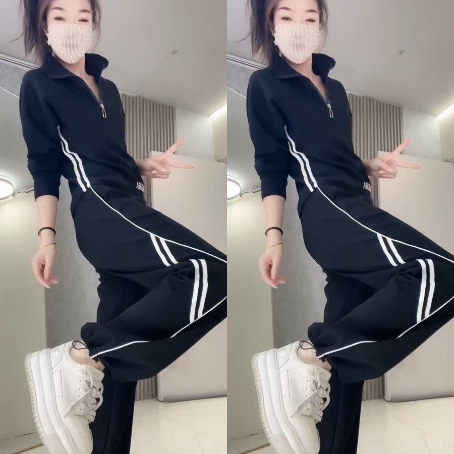 欧货休闲个性半拉链卫衣灯笼裤套装2025秋季新款运动撞色两件套女,淘宝优惠券,粉丝福利购,淘宝优惠卷