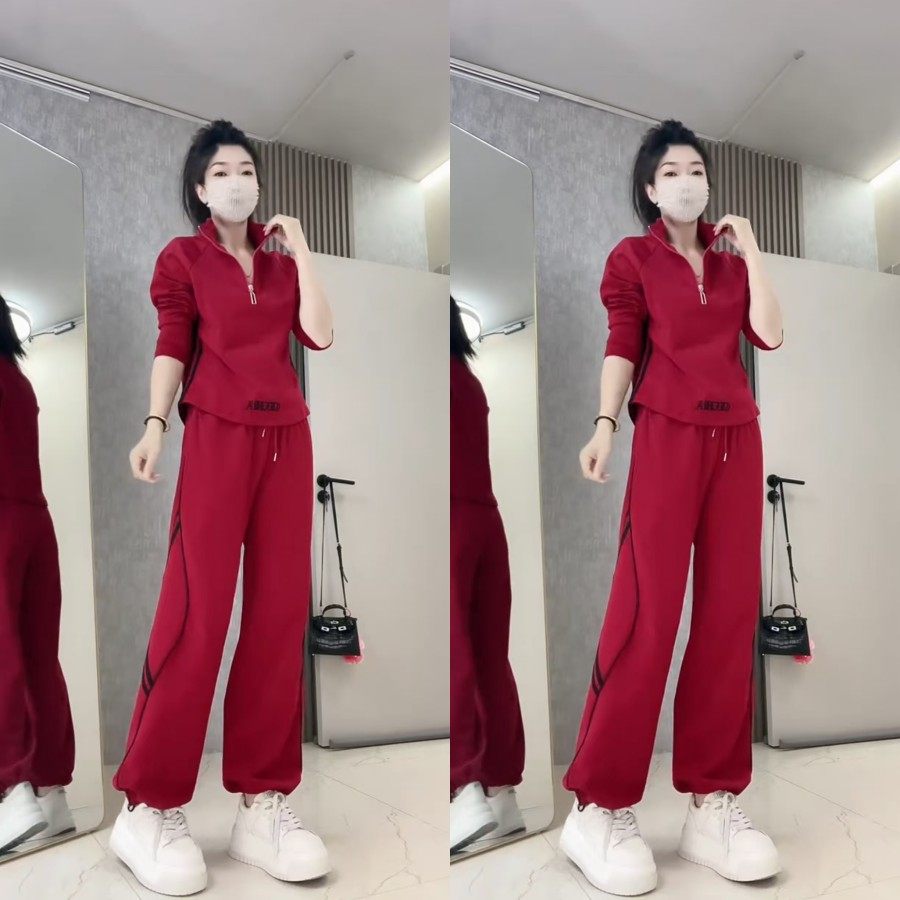 欧货休闲个性半拉链卫衣灯笼裤套装2025秋季新款运动撞色两件套女,淘宝优惠券,粉丝福利购,淘宝优惠卷