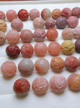 阿拉善玛瑙玉化料呼料玫瑰花牡丹花雕刻单珠发一