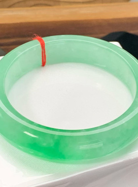 【顺丰包邮】缅甸精品阳绿半山水大圈口翡翠处理手镯一手玉镯冰糯