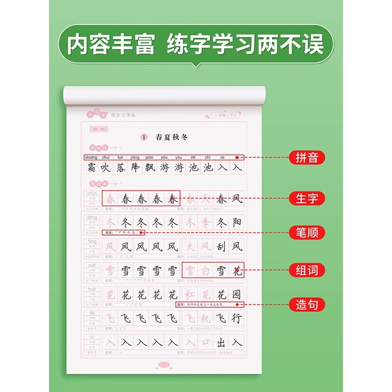 小学语文同步练字帖一二三四五六年级上下册人教版课本同步临摹本小学生专用生字硬笔书法笔画笔顺控笔训练临摹描红练字本每日一练 - 图2