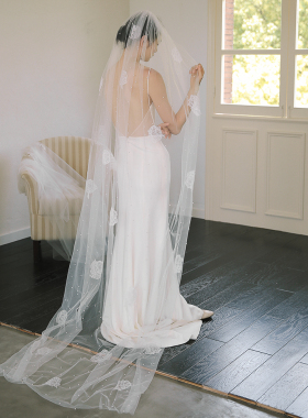 新娘婚礼珍珠蕾丝长头纱yesdress