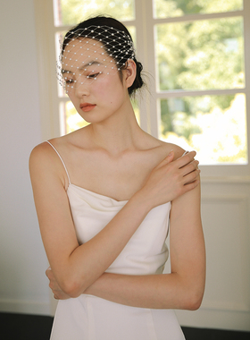 婚礼拍照手工珍珠面纱Yesdress