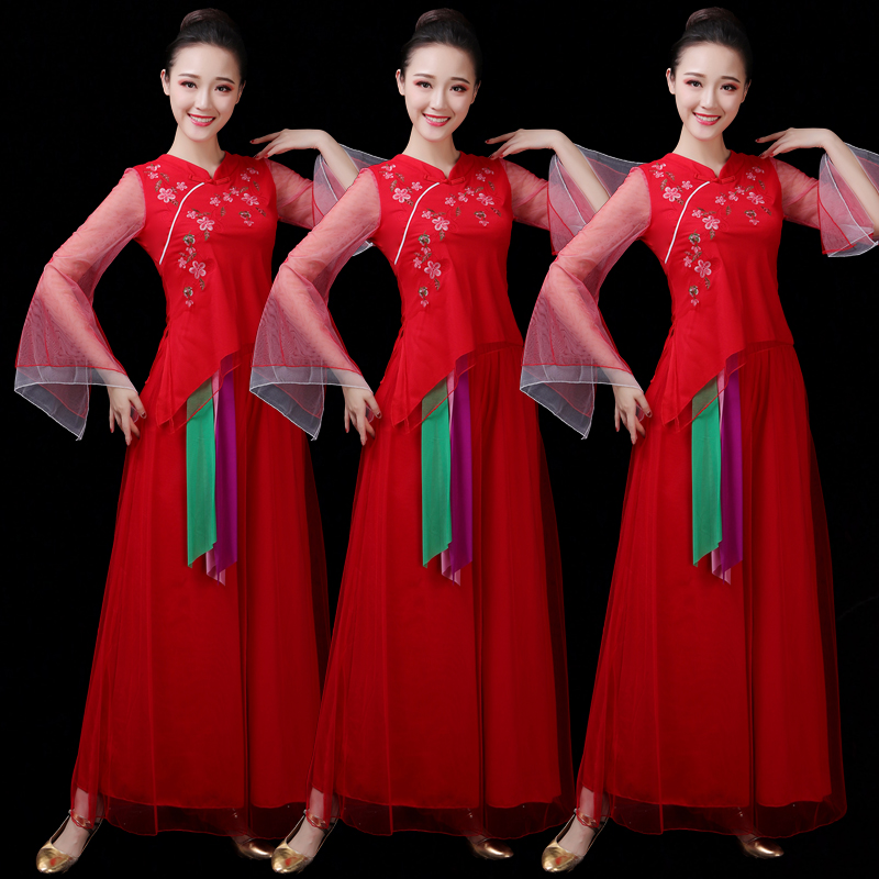 广场舞服装新款舞蹈套装女中老年扇子舞古典演出跳舞衣服表演服装_虎窝淘