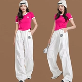 Короткий парашютист для спортзала, штаны, комплект, круглый воротник